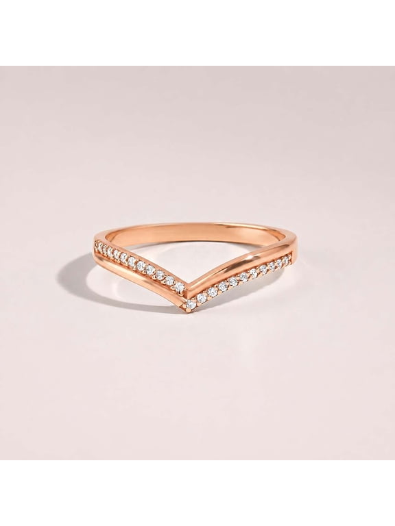 Rose Gold Vermeil Chevron Wedding Band for Women, V Shaped Engagement Ring, Curved Stackable Engagement Ring, Anniversary Gift Ring