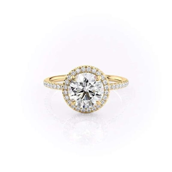 vylahjewellery Round Cut Halo Moissanite Engagement Ring for Women 10K Vermeil Yellow Gold Diamond Promise Anniversary Bridal Jewelry Gift for Her Pave Wedding Rings