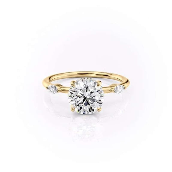 vylahjewellery Round Cut Hidden Halo Moissanite Engagement Ring for Women 14K Vermeil Yellow Gold with Marquise Cut Diamond Accent Wedding Anniversary Ring