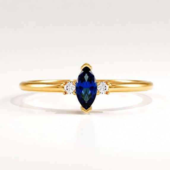vylahjewellery Round Cut Side Stone Moissanite Wedding Ring V Prong Setting Blue Gemstone Marquise Engagement Ring Minimalist Vermeil Rose Gold Ring