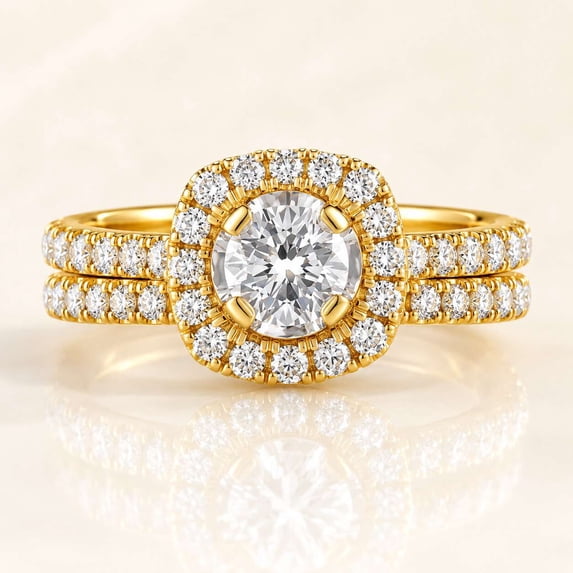 vylahjewellery Round Diamond Wedding Bridal Set in 10K Gold for Women, Moissanite Engagement Ring, 2Pc Pave Ring Set, Proposal Ring