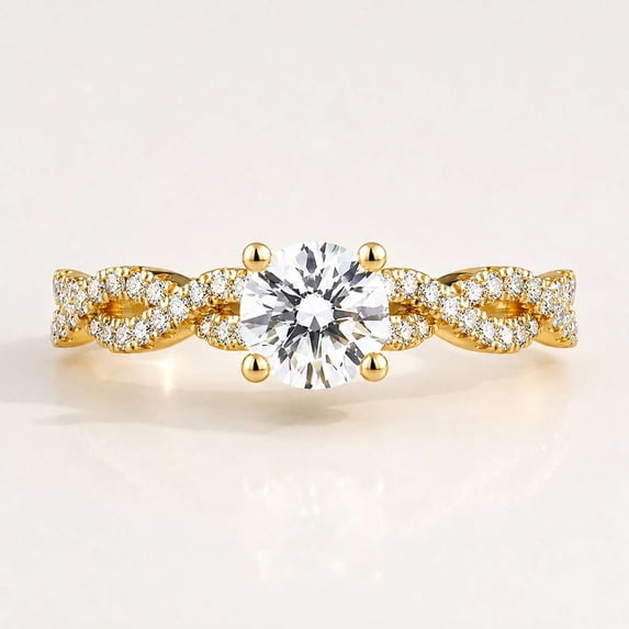 vylahjewellery Round Moissanite Diamond Engagement Ring in 10K Yellow Gold for Women, Twisted Infinity Pave Promise Ring, Anniversary Ring