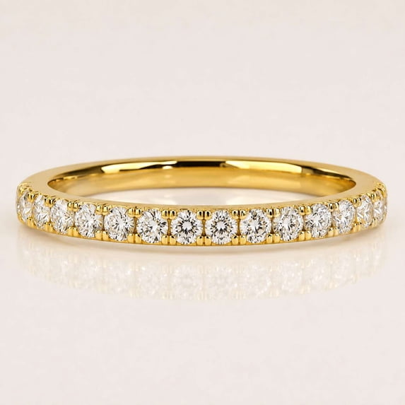 vylahjewellery Round Moissanite Half Eternity Band 14K Yellow Gold, Classic Wedding Ring, Stackable Anniversary Band for Women, Engagement Ring