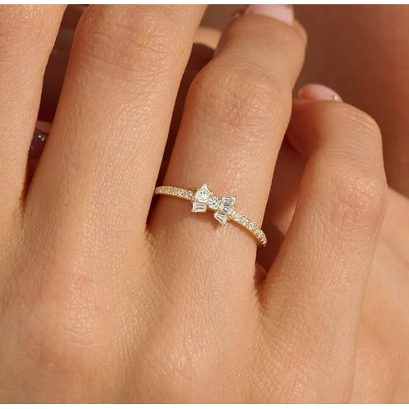 vylahjewellery September Birthstone Elegant 10K Yellow Gold Moissanite Diamond Ring Dainty Round Cut Engagement Ring and Bands Anniversary Gift for Her Unique Promise Rings