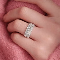 vylahjewellery Sparkling Emerald and Round Cut Moissanite Ring for Women – Unique Plated White Gold Engagement Rings – Luxury Statement Wedding Jewelry