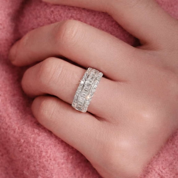 vylahjewellery Sparkling Emerald and Round Cut Moissanite Ring for Women – Unique Plated White Gold Engagement Rings – Luxury Statement Wedding Jewelry