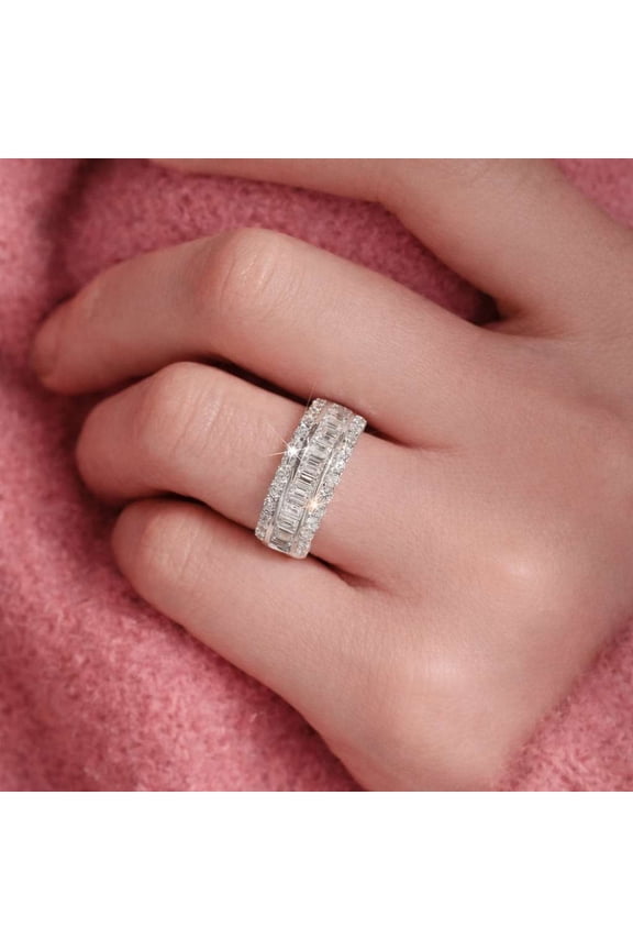 Sparkling Emerald and Round Cut Moissanite Ring for Women – Unique Plated White Gold Engagement Rings – Luxury Statement Wedding Jewelry