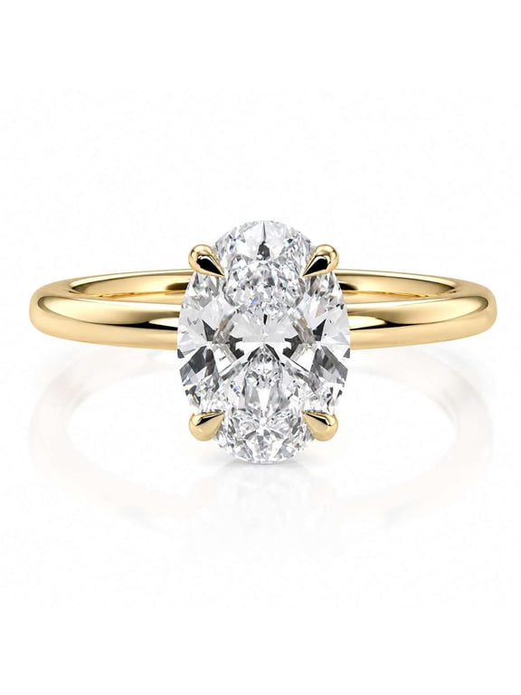 Sparkling Oval Cut Moissanite Ring, Hidden Halo Engagement Ring for Women, Solitaire Proposal Ring