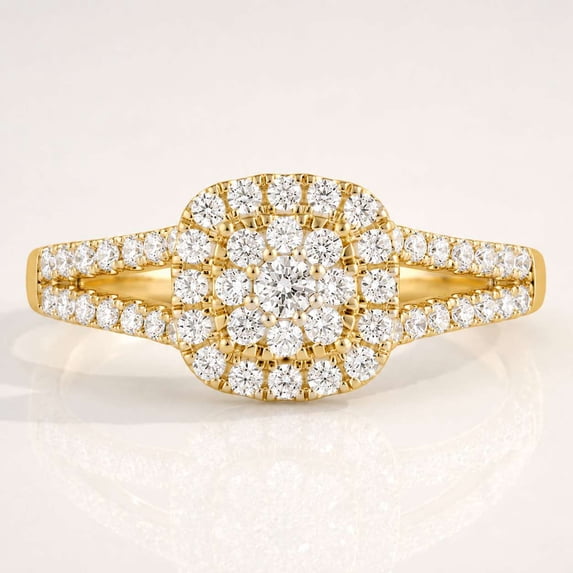 vylahjewellery Split Shank Halo Ring in 10K Gold for Women, Pave Wedding Ring and Bands, Vintage Diamond Engagement Ring, Round Moissanite Ring