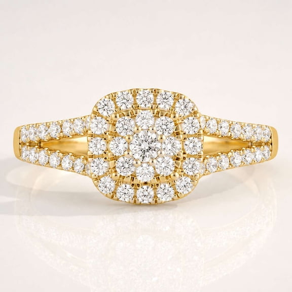 vylahjewellery Split Shank Halo Ring in 10K Gold for Women, Pave Wedding Ring and Bands, Vintage Diamond Engagement Ring, Round Moissanite Ring