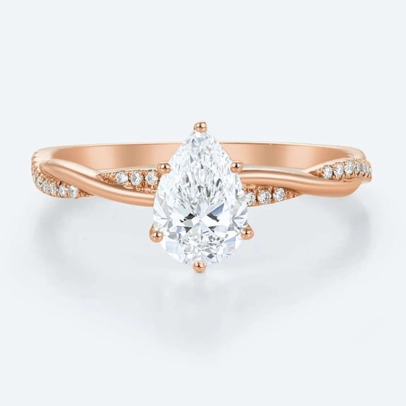 vylahjewellery Teardrop Cut Diamond Wedding Anniversary Ring Vermeil Rose Gold Mother's Day Gift Rings Moissanite Engagement Twist Band Ring for Women
