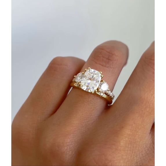 vylahjewellery Three Stone Moissanite Proposal Ring Double Prong Cushion Cut Engagement Bridal Ring Vermeil Yellow Gold Wedding Ring