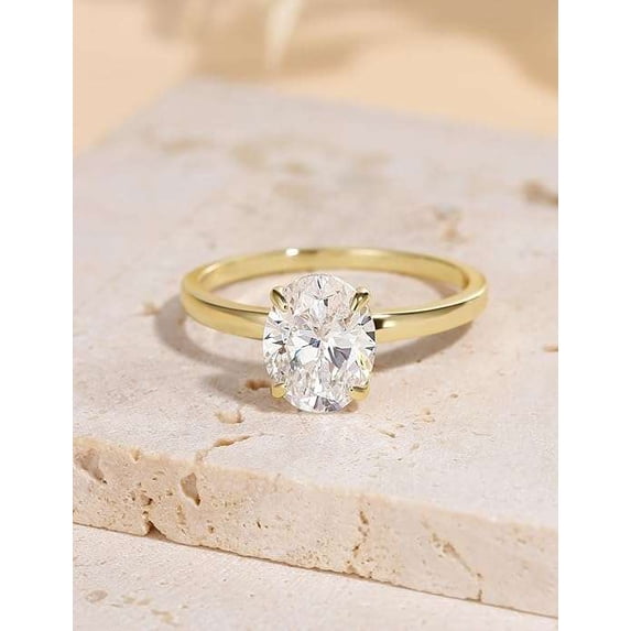 vylahjewellery Timeless Oval Cut Moissanite Proposal Solitaire Ring 14K Vermeil Yellow Gold Elegant Wedding Anniversary Gift Jewelry Elegant Diamond Engagement Ring