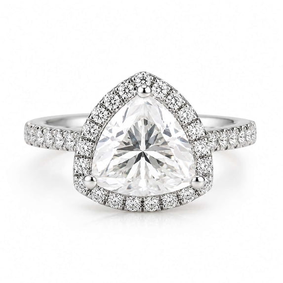 vylahjewellery Trillion Cut Moissanite Ring, Halo Engagement Ring for Women, Pave Anniversary Promise Ring