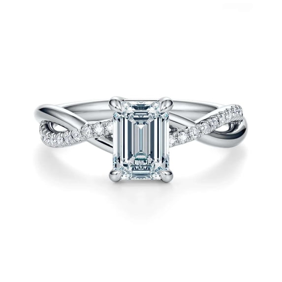vylahjewellery Twist Engagement Anniversary Ring Emerald Cut Diamond Ring Promise Ring for Women 10K Vermeil White Gold Bridal Handmade Jewelry