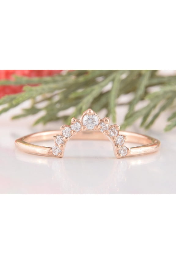 Unique 1.50 CT Round Cut Plated Gold Engagement Moissanite Diamond Curved Band Ring Dainty Crown Design Ring for Women
