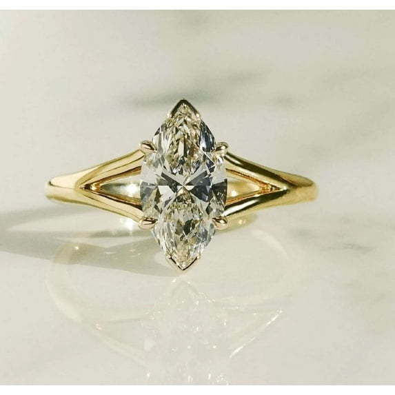 vylahjewellery Unique 1 CT Marquise Cut Moissanite Diamond Ring 14K Rose Gold Wedding Ring Best Proposal Ring