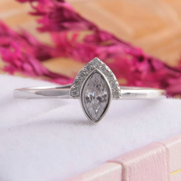 vylahjewellery Unique Bezel Set Engagement and Rings Plated White Gold Marquise Cut Moissanite Diamond Rings for Women