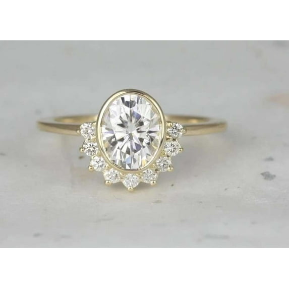 vylahjewellery Unique Bezel Set Half Halo Anniversary Ring 2 Ct Oval Cut Moissanite Diamond Ring 10K Rose Gold Engagement Ring Gift for Her