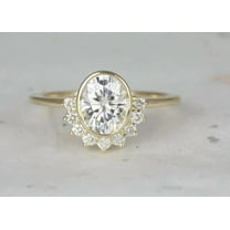 vylahjewellery Unique Bezel Set Half Halo Anniversary Ring 2 Ct Oval Cut Moissanite Diamond Ring 10K Rose Gold Engagement Ring Gift for Her