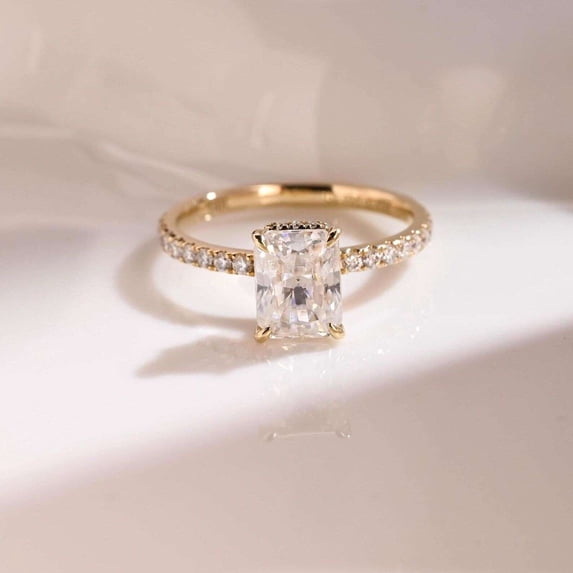 vylahjewellery Unique Dainty Proposal Ring Radiant Cut Engagement Ring Birthday Gift for Wife Hidden Halo Vermeil Rose Gold Pave Band Wedding Ring