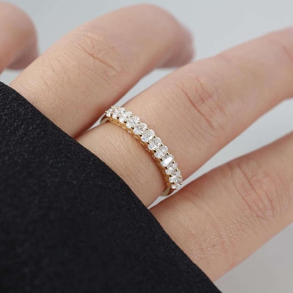 vylahjewellery Unique Elegant Half Eternity Wedding Band Ring for Her Oval Cut Moissanite Wedding Stacking Rings Vermeil Yellow Gold Anniversary Gift Ring