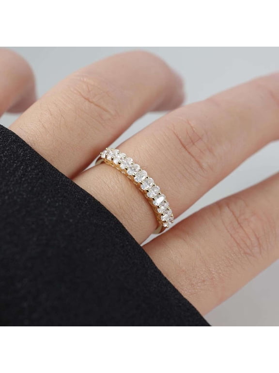 Unique Elegant Half Eternity Wedding Band Ring for Her Oval Cut Moissanite Wedding Stacking Rings Vermeil Yellow Gold Anniversary Gift Ring