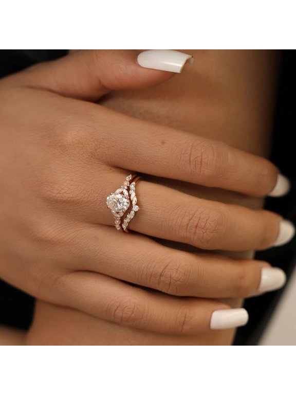 Vermeil Rose Gold Proposal Ring Classic Oval Shape Anniversary Jewelry Marquise Side Stone Moissanite Engagement Ring for Women