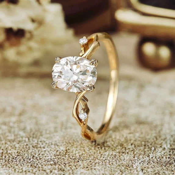 vylahjewellery Vintage Oval Cut Diamond Wedding Ring 10K Vermeil Yellow Gold Twisted Engagement Ring Unique Promise Anniversary Bridal Jewelry Gift for Womens