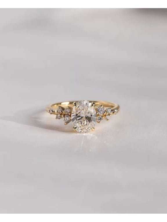 Vintage Vermeil Yellow Gold Proposal Ring Moissanite Diamond Engagement Ring Classic Wedding Rings Oval Cut Mother's Day Gift Ring for Women