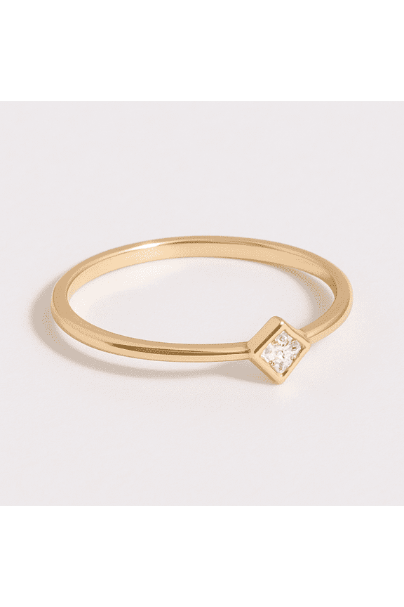 Wedding Ring and Bands14K Yellow Gold Dainty Princess Cut Moissanite Diamond Ring Bezel Set Engagement Ring Simple Solitaire Birthday Gift Ring