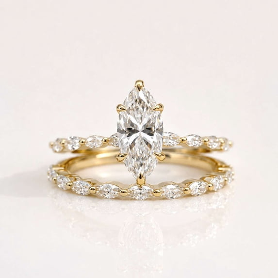 vylahjewellery Wedding Ring for Women 14K Yellow Gold Vermeil Engagement Ring, Marquise Wedding Band, Unique Anniversary Gift, Hidden Halo Ring