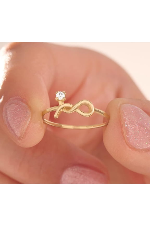 Wedding Rings for Female Infinity Round Shape Diamond Ring 10K Yellow Gold Moissanite Solitaire Promise Ring Proposal Ring and Bands Mother's Day Gift Diamond Ring