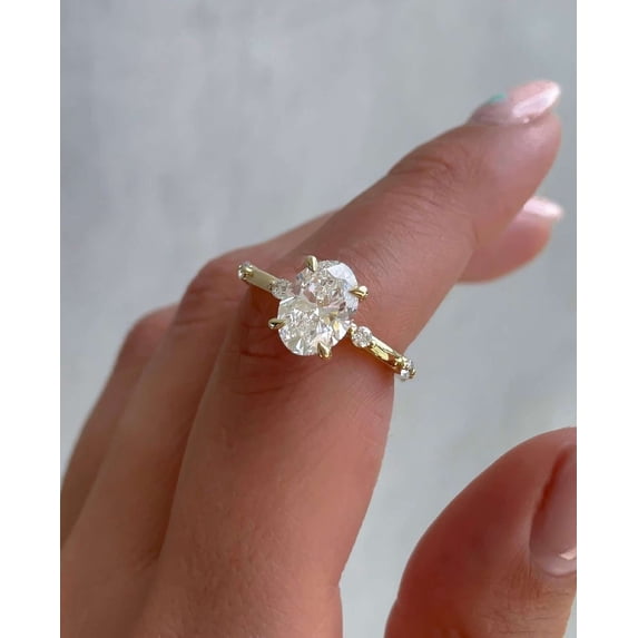 vylahjewellery Women’s Oval Cut Moissanite Diamond Anniversary Ring 10K Yellow Gold Vermeil Wedding Bridal Ring Classic Solitaire Hidden Halo Promise Ring for Girlfriend