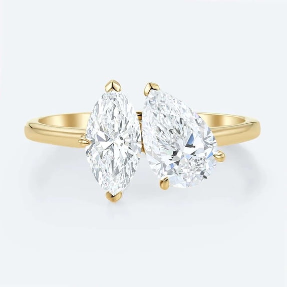 vylahjewellery Women's Toi Et Moi Moissanite Anniversary Ring Marquise & Pear Cut Diamond Engagement Ring 10K Vermeil Yellow Gold Birthday Gift Ring for Her