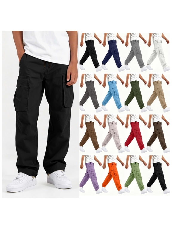Boys Cargo Pants for Kids 5-15 Elastic Waist Cotton Straight Leg Joggers with Pockets Casual School Outdoor Work Pant Black