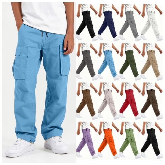 vzibsiv Boys Cargo Pants for Kids 5-15 Elastic Waist Cotton Straight Leg Joggers with Pockets Casual School Outdoor Work Pant Blue