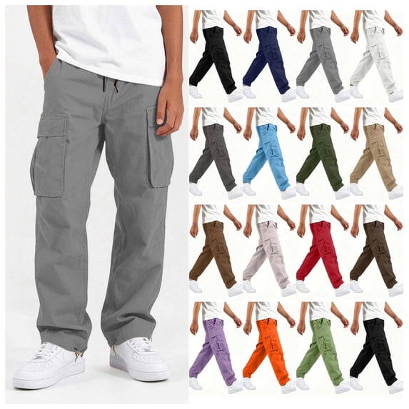 vzibsiv Boys Cargo Pants for Kids 5-15 Elastic Waist Cotton Straight Leg Joggers with Pockets Casual School Outdoor Work Pant Gray