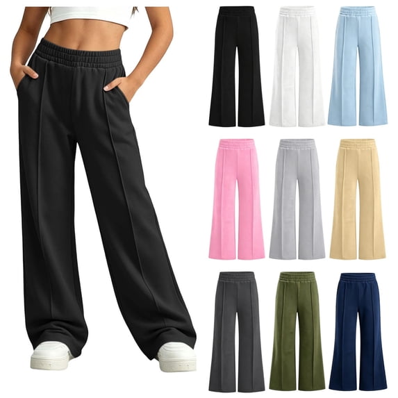 vzibsiv Boys Girls Sweatpants Wide Leg Fleece Lined Elastic Waist Pants with Pockets School Casual Trousers Black 14-15Y