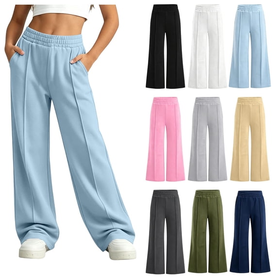 vzibsiv Boys Girls Sweatpants Wide Leg Fleece Lined Elastic Waist Pants with Pockets School Casual Trousers Blue 5-6Y