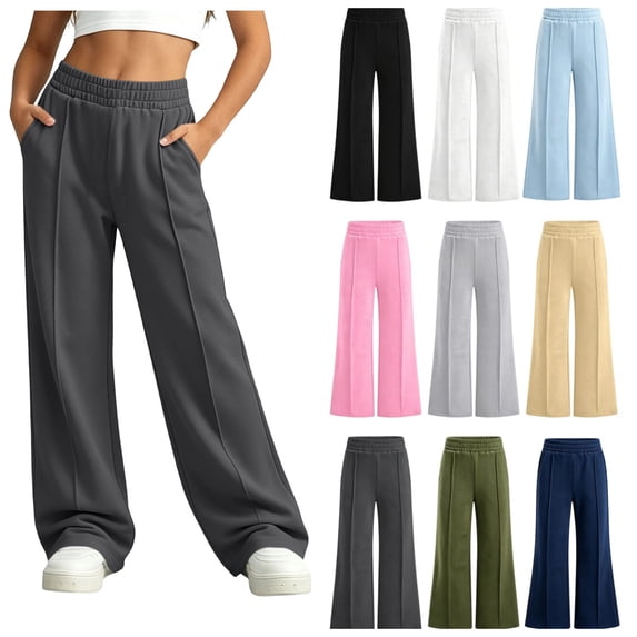 vzibsiv Boys Girls Sweatpants Wide Leg Fleece Lined Elastic Waist Pants with Pockets School Casual Trousers Dark Gray 12-13Y