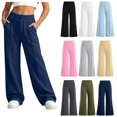 thumbnail image 1 of vzibsiv Boys Girls Sweatpants Wide Leg Fleece Lined Elastic Waist Pants with Pockets School Casual Trousers Navy 7-8Y, 1 of 7