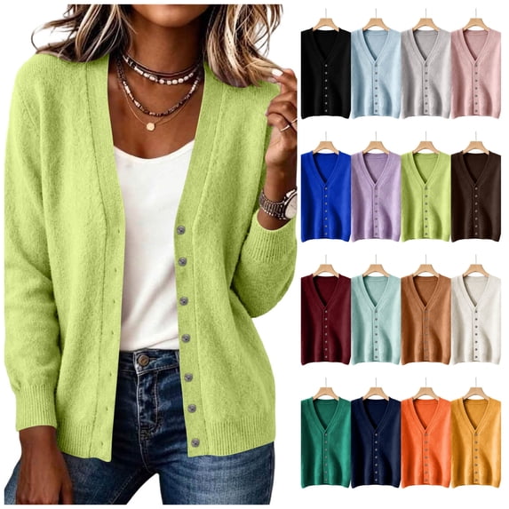 vzibsiv Cardigan Sweaters for Women V Neck Button Down Long Sleeve Soft Knit Lightweight Jacket Size 2XL
