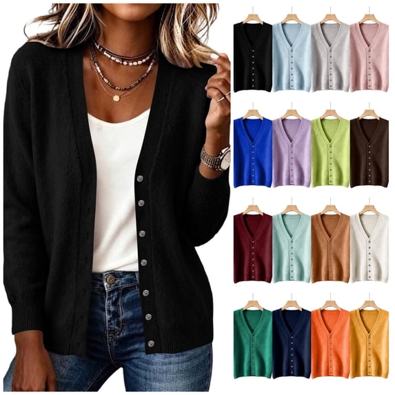 vzibsiv Cardigan Sweaters for Women V Neck Button Down Long Sleeve Soft Knit Lightweight Jacket Size L