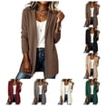 thumbnail image 1 of vzibsiv Cardigan for Women Long Sleeve Open Front Knit Fleece Jacket with Pockets Fall Winter Outfits Brown Size 2XL, 1 of 6