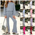 thumbnail image 1 of vzibsiv Girls 2 Piece Outfits Long Sleeve Crew Neck Sweatshirt Flare Pants Tracksuit Casual Fall Winter Clothing Set Gray 5-6Years, 1 of 6