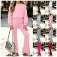 thumbnail image 1 of vzibsiv Girls 2 Piece Outfits Long Sleeve Crew Neck Sweatshirt Flare Pants Tracksuit Casual Fall Winter Clothing Set Pink 7-8Years, 1 of 6