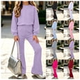 thumbnail image 1 of vzibsiv Girls 2 Piece Outfits Long Sleeve Crew Neck Sweatshirt Flare Pants Tracksuit Casual Fall Winter Clothing Set Purple 11-12Years, 1 of 6