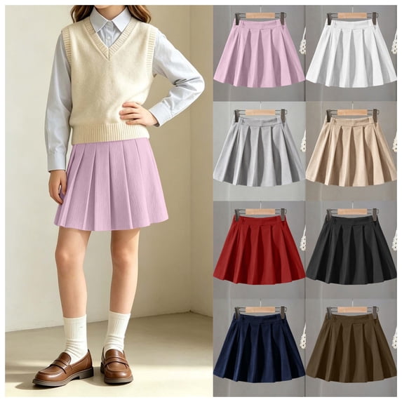 vzibsiv Girls Corduroy Pleated Skirt Elastic Waist A-Line Mini for School Casual Wear Pink 7-8T
