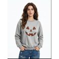 thumbnail image 1 of vzibsiv Womens Fall Pumpkin Face Rhinestone Sweatshirt Loose Fit Long Sleeve,Gray M, 1 of 5
